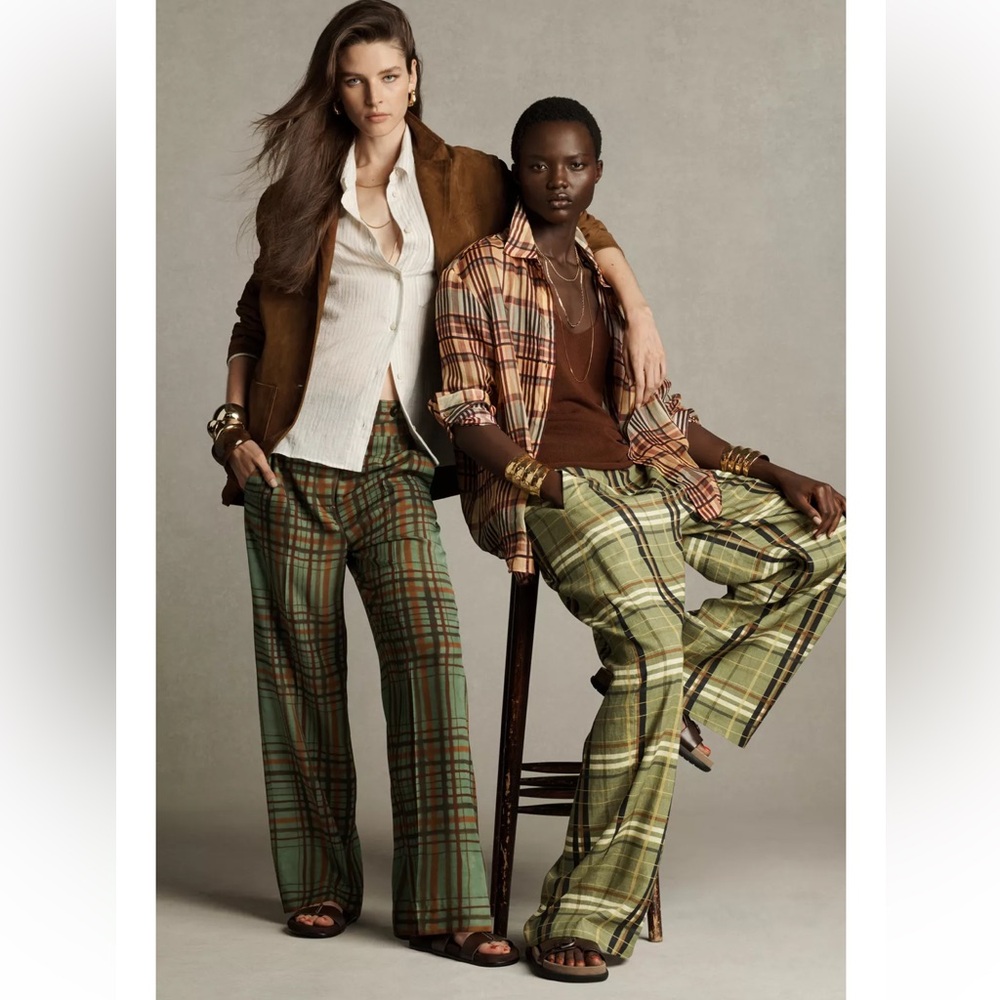 Zara Green Plaid Wide-Leg Pants - Picture 6 of 9